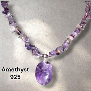 Amethyst 925 Natural Bead Sterling Silver Pendant Necklace gemstone adj.
